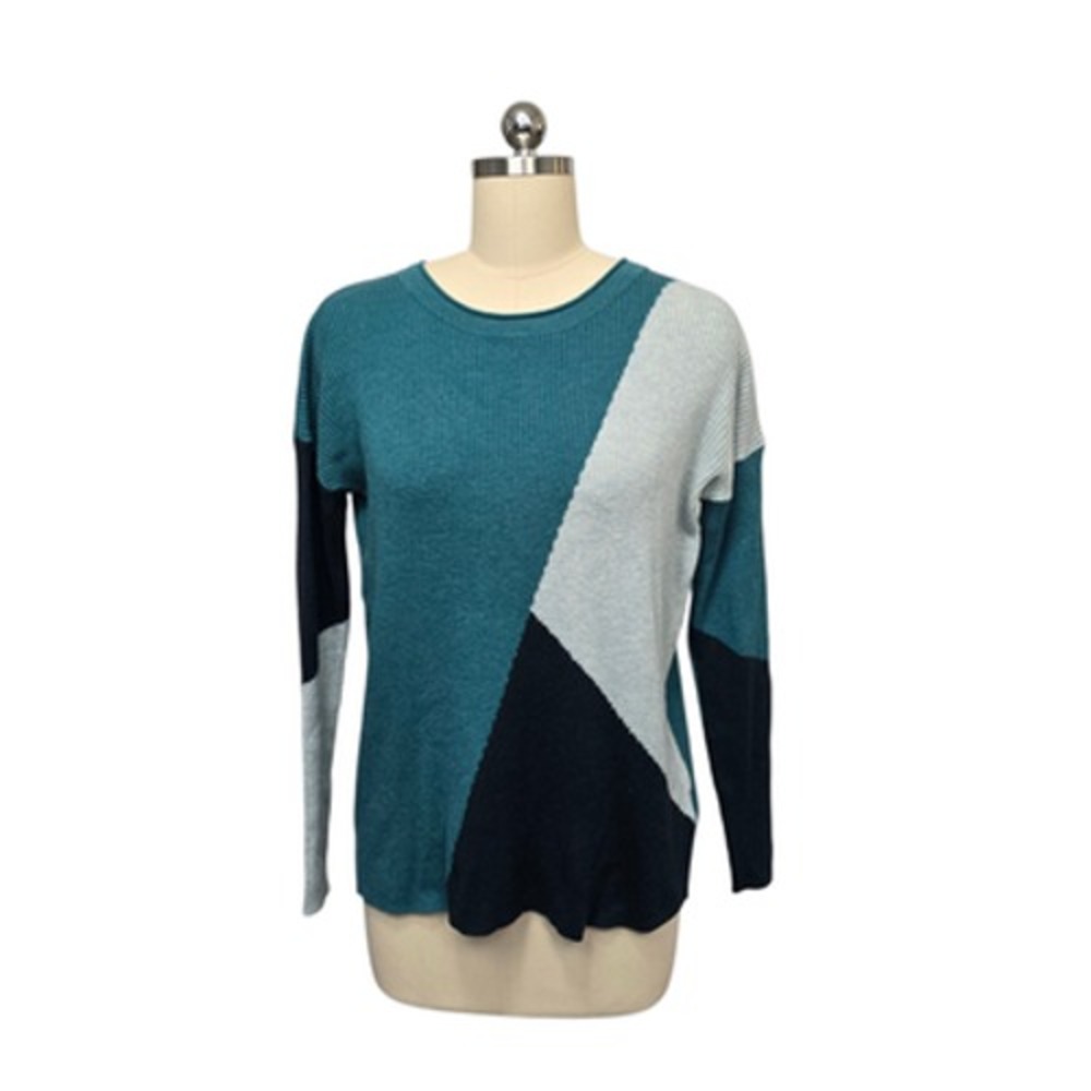Smartwool Sweater Womens Medium Teal Gray Colorblock Merino Wool Blend Crewneck